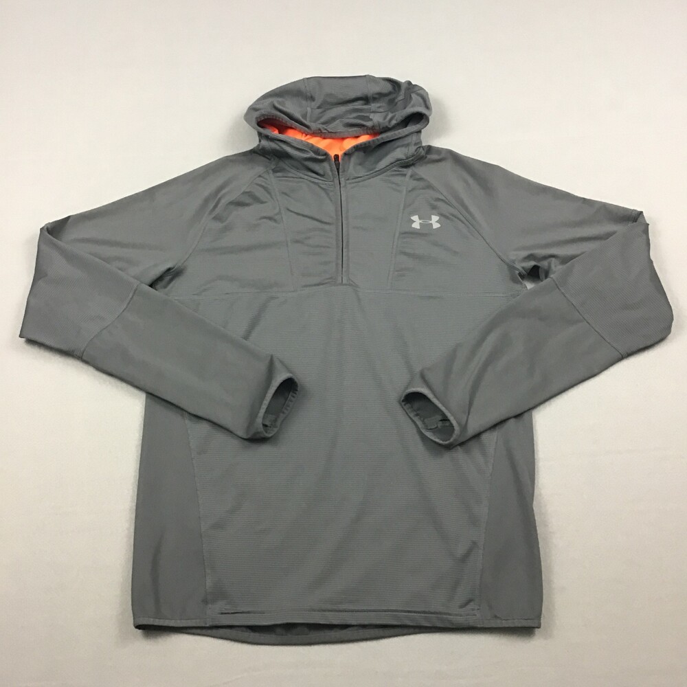Under Armour Sweater Men Small Gray Solid Running Top ColdGear Pullover Hood S